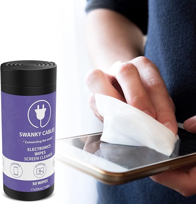 Swanky Cables Screen Cleaner Wipes: Electronic Wipes for Screens - Computer Screen Wipes for Lens, Phone, Tv Screen and Monitor Cleaning - Tech Wipes & Microfiber Cloth (Canister, 100 Count)