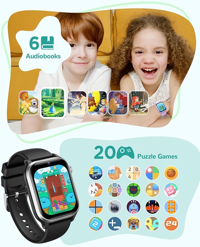 Kids Smart Watch, No App or Phone Needed, Fitness Tracker Watch, Heart Rate, Workout Tracker, IP68 Waterproof, Sleep Monitor, Puzzle Games for Boys Girls Ages 4-12, Black