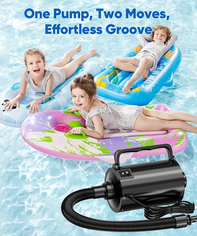 Electric Air Pump with Hose for Inflatables, High Power Inflator Deflator Blow Up Pump with 6 Nozzles, Pool Toy Float Pump for Pool Floats, Air Mattress, Toys, Gym Mat, 320W, 1.5PSI, 120V AC
