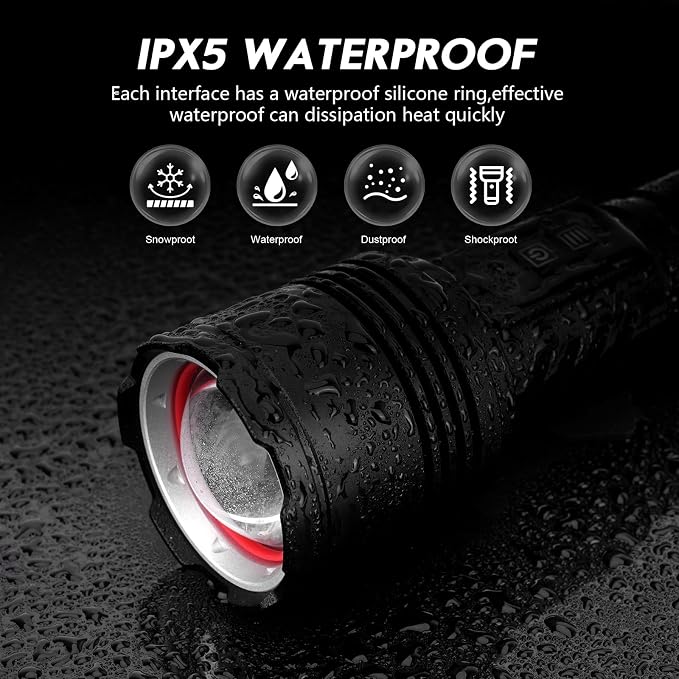Flashlight Rechargeable, Real 3700 High Lumens, Warm Ambient Light for Camping(6 Modes), Aluminum Alloy Body, Super Bright, Up to 12 Hours, 10000mAh Tactical Flashlight, IPX5 Waterproof