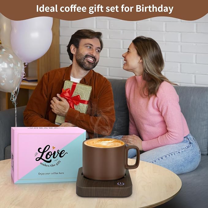VOBAGA Mug Warmer Set, Coffee Mug Warmer for Desk with 11oz Ceramic Mug, Auto Shut Off & 3-Temp Settings, Smart Coffee Cup Warmer, House Warming Coffee Gift Set Valentine's Day Gift
