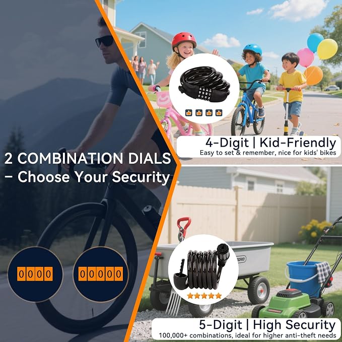 SEPOX® 12Pcs Pack 6FT Extra Long Cable Combination-Bike-Locks, 4 Digits Retractable Security Lock, 12mm Heavy-Duty Anti-Theft Anti-Rust Cable for Bicycle, Scooter, Gate,Outdoor Equipment, Weatherproof