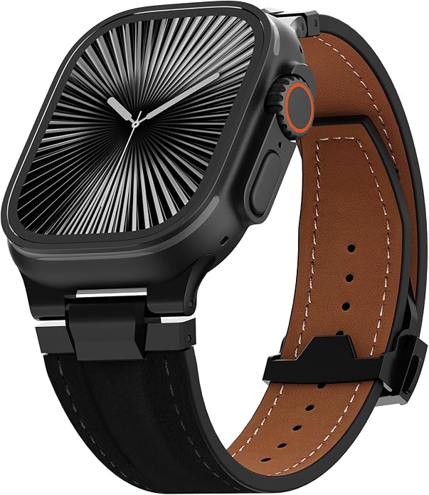Vintage Genuine Leather Band for Apple Watch Ultra 49mm (2026 Upgrade), Rugged Replacement Strap Compatible with iWatch 46mm 45mm 44mm - for Men Women, Fit Ultra3/2/1, SE 3/2/1, Series11 10/9/8/7/6/5/4
