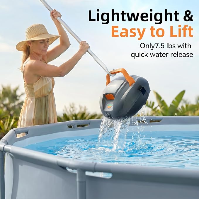 Planet Edge Pool Vacuum for Above Ground Pool, 120-Min Runtime, Powerful Dual-Motor, Adjustable Cleaning Path, Cordless Robotic Pool Cleaner for Flat Pools Up to 850 Sq.ft, Light Grey