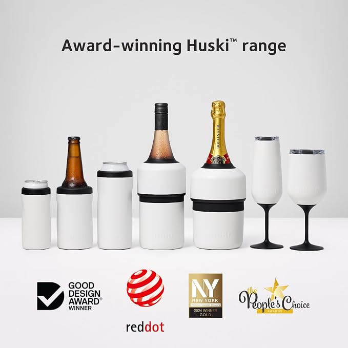 Huski Champagne Chiller | NEW | Award-Winning Iceless Design with Detachable Bottle Stopper | Keeps Wine Cold up to 6 Hours | Fits most 750ml Champagne, Prosecco & Sparkling Wine Bottles (Stainless)