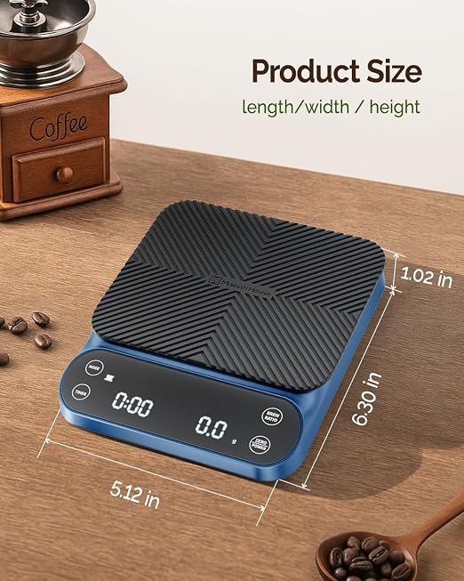 Maestri House S3 Coffee Scale with Timer, 3kg/0.1g Rechargeable Pour Over Coffee Scale, 3 Brew Modes, Adjustable Brew Ratios & Flow Rate Display, Scale for Pour Over, Espresso & French Press-Blue