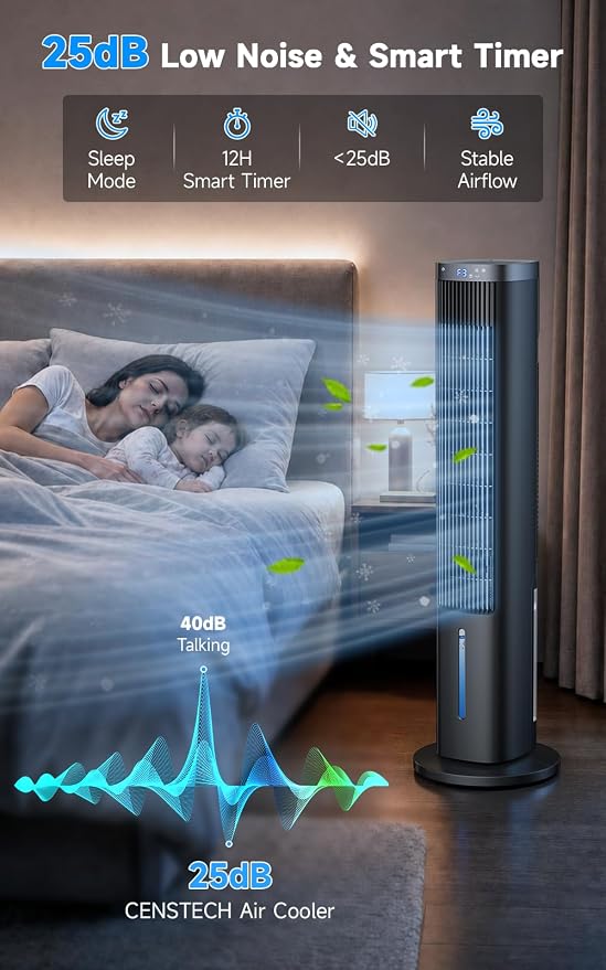 Windowless Portable Air Conditioner w/ 5 Mode&3 Speed, 12H Timer, 120° Oscillating Evaporative Air Cooler, LCD Touch Control & 28FT Remote, 4L Water Tank Swamp Cooler Air Conditioner for Room