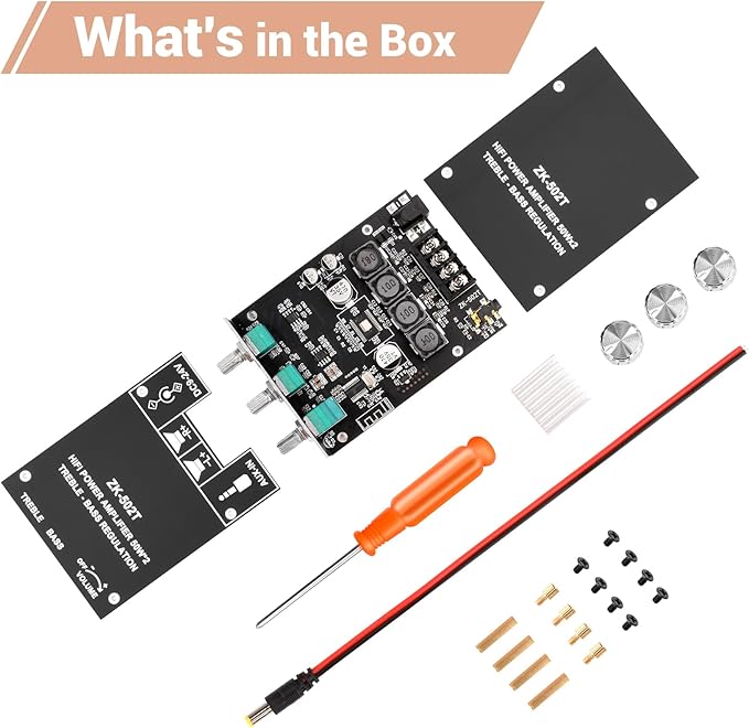 Daakro ZK-502T Bluetooth Amplifier Board,50W+50W 2.0 Channel Amp Board with Treble and Bass Control,DC 12-24V, Bluetooth and AUX Inputs, Audio Amp Board for Home DIY Wireless Speakers, Password Free