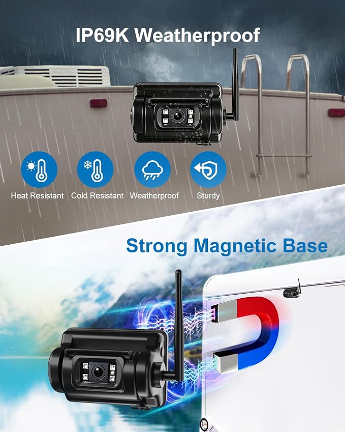 Magnetic WiFi Backup Camera with INSEETECH 8700mAh Magnetic 12V Battery Pack