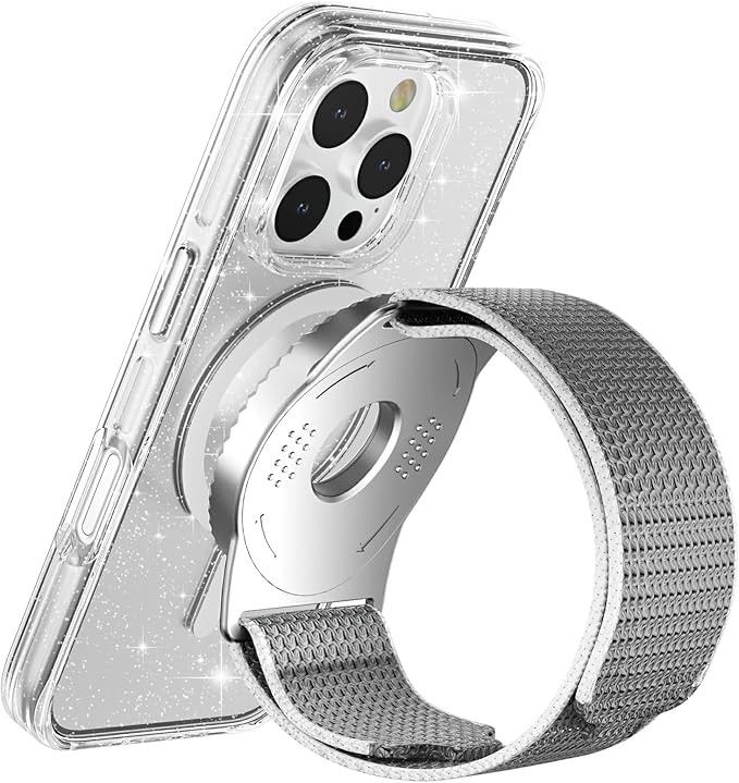 BAISRKE Magnetic Running Armband for MagSafe Case - 360° Rotatable Phone Grip with Adjustable Scent Compartment & Detachable Lanyard Compatible iPhone/Android (Gray & Silvery)
