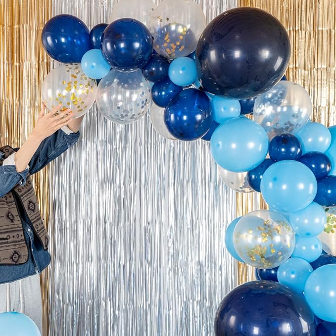Restaurantware Balloon Arch Kit 104 Balloons, Strip, Glue Dot Balloon Decoration Set DIY Navy and Sky Blue Bottle Garland Assorted Colors for Party Decorations