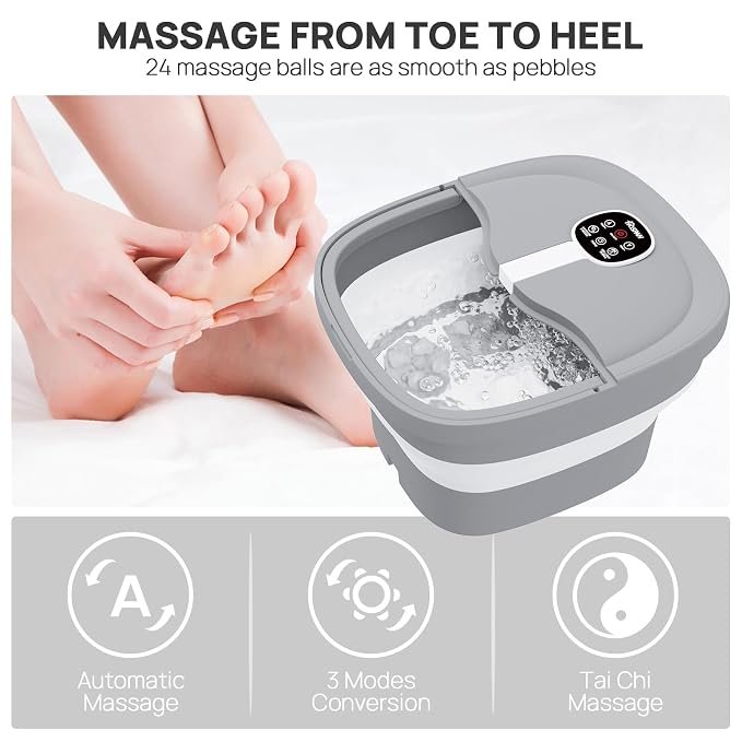 HOSPAN Collapsible Foot Spa Electric Rotary Massage, Foot Bath with Heat, Bubble, Remote, and 24 Motorized Shiatsu Massage Balls. Pedicure Foot Spa for Feet Stress Relief