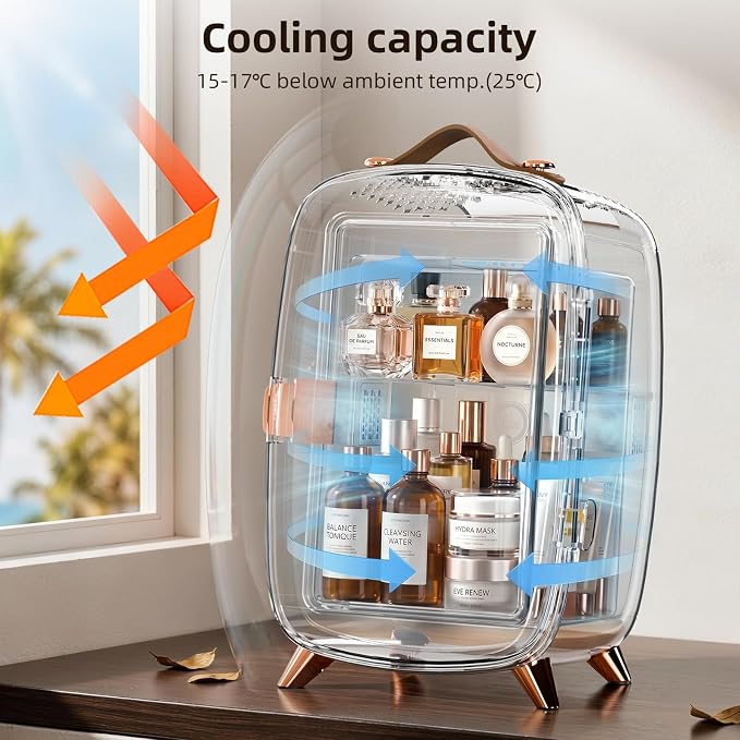 Antarctic Star 6L/8 Cans Makeup Mini Refrigerator with Dimmable LED Light Mirror for Bedroom, Car, Office & Dorm,Portable Small Cooler for Cosmetics,Skin Care,BLACK