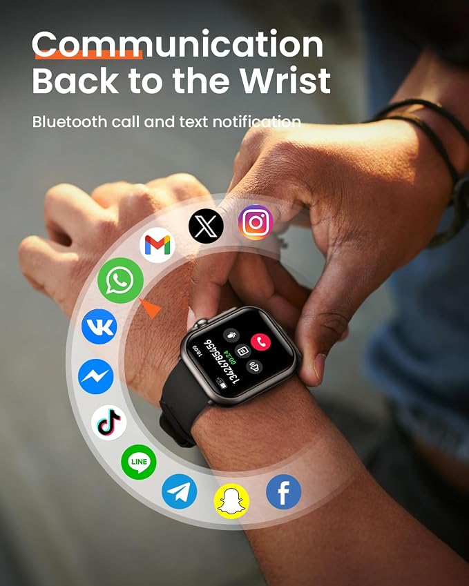 Smart Watch for Women for iPhone Android: 1.85"Smartwatch with Make/Answer Call Sleep Heart Rate SpO2 Blood Pressure Monitor IP68 Waterproof 120+Sport Mode Fitness Tracker 1000mAh Battery 2Bands Black