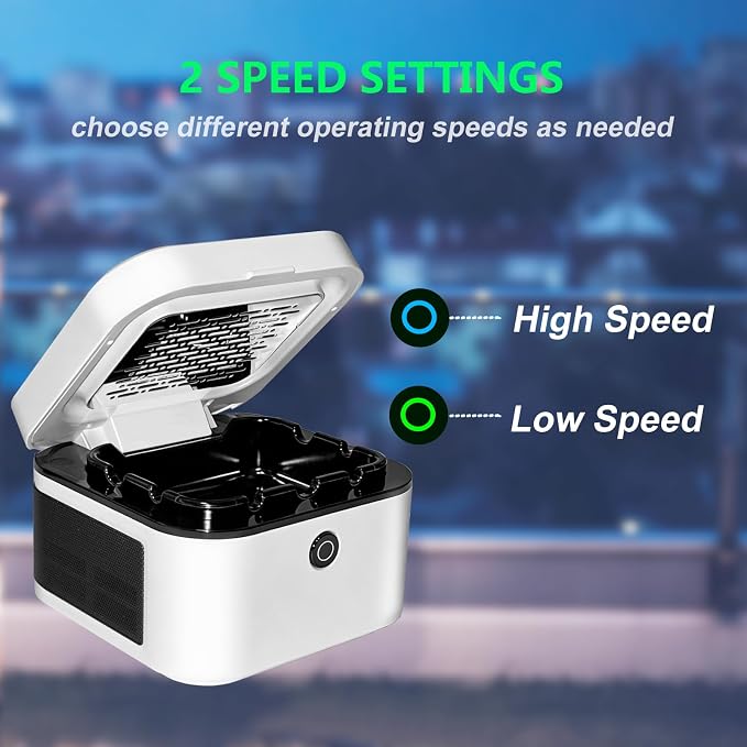 Multifunctional Smokeless Ashtray with HEPA Filter,Rechargeable Air Purifier for Cigarette Smoke,Portable Ashtray for Indoor & Outdoor Use (White)