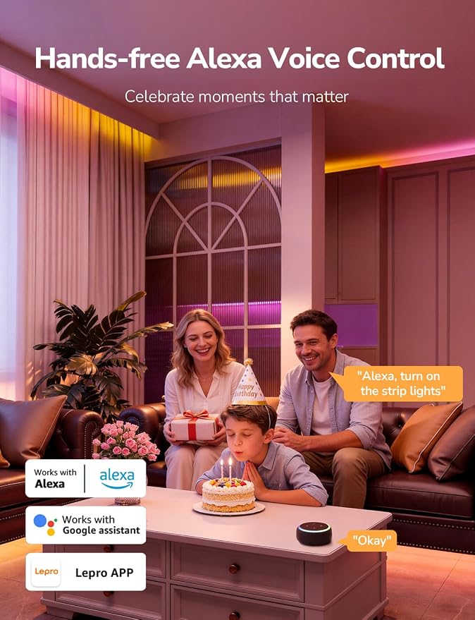 Lepro S1 AI LED Strip Lights for Bedroom - 100ft(2 Rolls of 50ft) Smart RGB Light Strips with IC and Rainbow Chasing Effects, Color Segment DIY, APP Control, No Remote, 2.4G Wi-Fi Only & Bluetooth