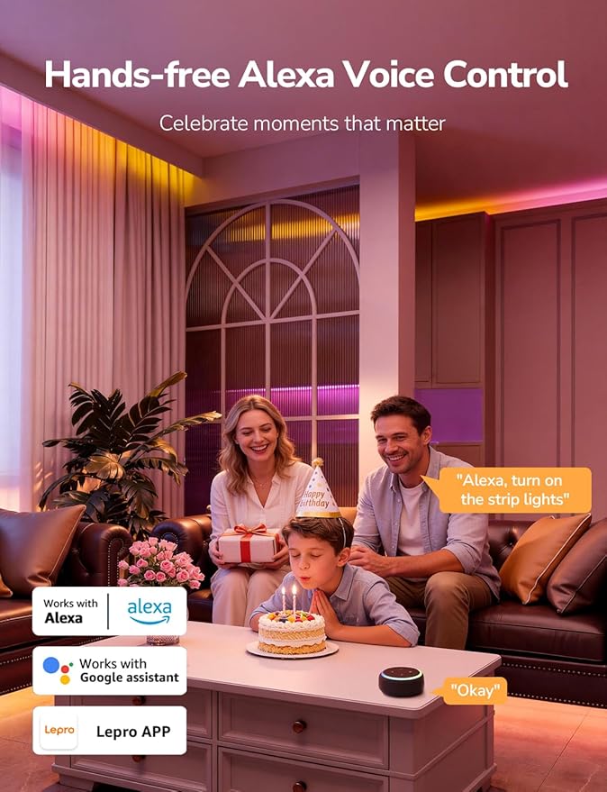 Lepro S1 AI LED Strip Lights for Bedroom - 32.8ft Smart RGB Light Strips with IC and Rainbow Chasing Effects, Color Segment DIY, Personalized Al Lighting Designer, No Remote, 2.4G Wi-Fi & Bluetooth
