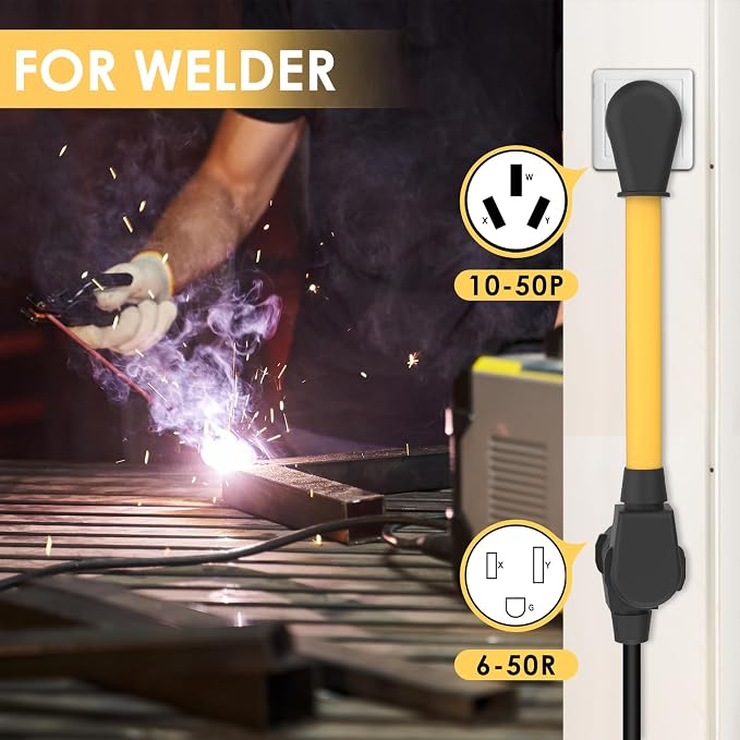 NEMA 10-50P to 6-50R Heavy-Duty Welding Plug 250V Adapter Range Stove Oven to Welder Plasma Cutter 50 Amp with Ergonomic Handle STW 6 AWG*3C 1FT