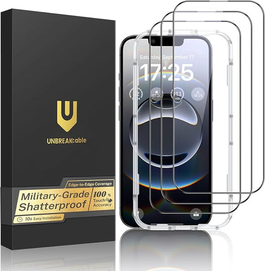 UNBREAKcable for iPhone 16e Screen Protector, 3-Pack Shatterproof Tempered Glass [Easy Installation Frame] [99.99% HD Clear] [9H Hardness] [Case Friendly] [Bubble Free] for Apple iPhone 16e 6.1 inch