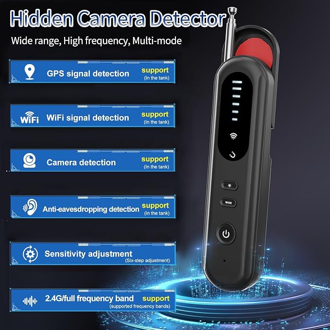 OneBird Hidden-Camera-detectors-GPS Tracker Detector -Bug Sweeper Listening Device Detector for Travel-spy-Camera-Detector-mini-Anti, Bug Detector-Camera detectors to Hotel, Car, Office-Black