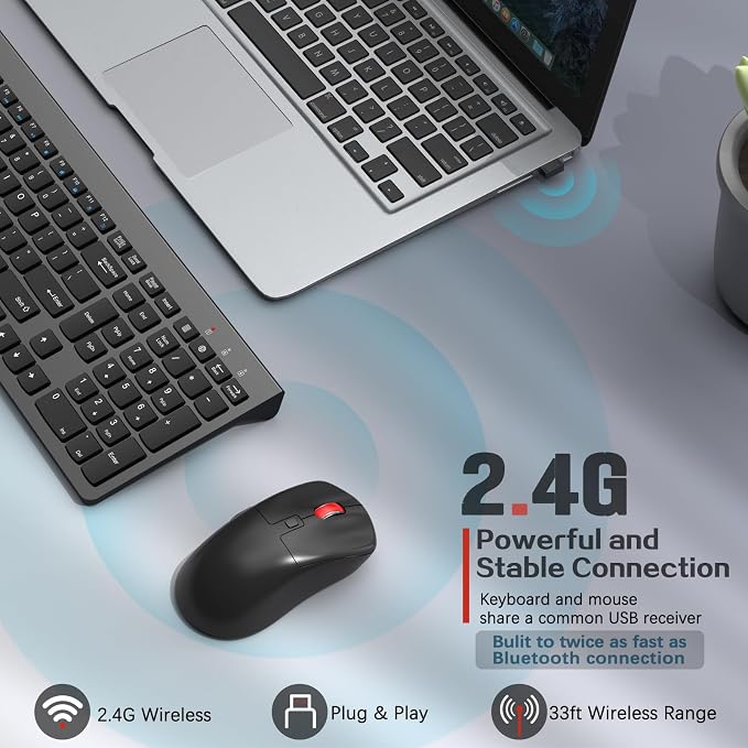 GAMCATZ Wireless Keyboard and Mouse Combo,Quiet Click,Full Size Design with Number Pad,Ergonomic Mouse with 5 DPI,Sleep Mode-2.4G Silent Portable Cordless Combo for Laptop/PC/Computer/Mac(Grey)