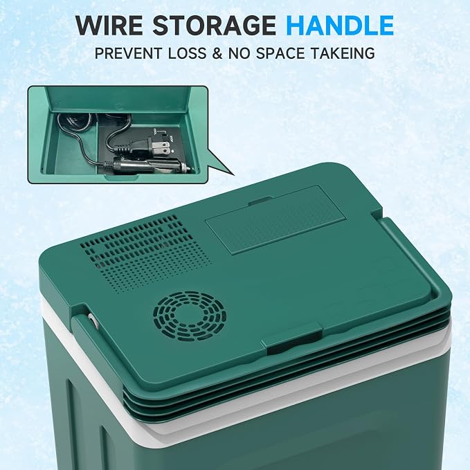 Electric Cooler & Warmer with Handle 26.5 Quart/25L Portable Thermoelectric Fridge for Vehicles & Trucks with 110V AC & 12V DC, 12V Car Cooler for Camping, Travel Army Green