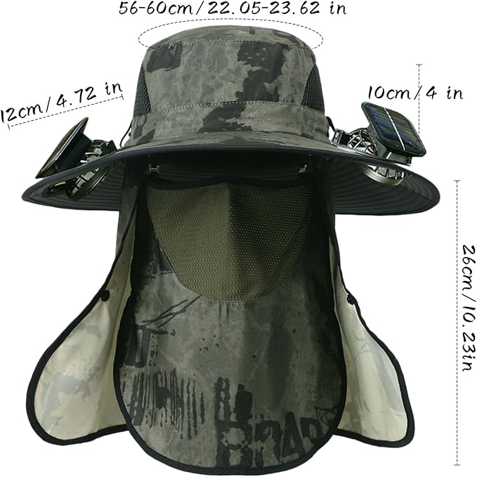 Solar Powered Fan Hat with 2 Fans, Wide Brim Sun Hat for Men Women, Adjustable Cooling Fishing Hat for Outdoor