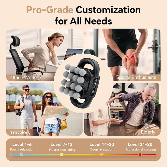 Beown 16 Head Massage Gun Deep Tissue, Fathers Day Dad Gifts, Back Muscle Massager with 3 Modes & 30 Intensity Levels for Legs, Waist, Back, Neck, Portable Percussion Massage Gun for Pain Relief,