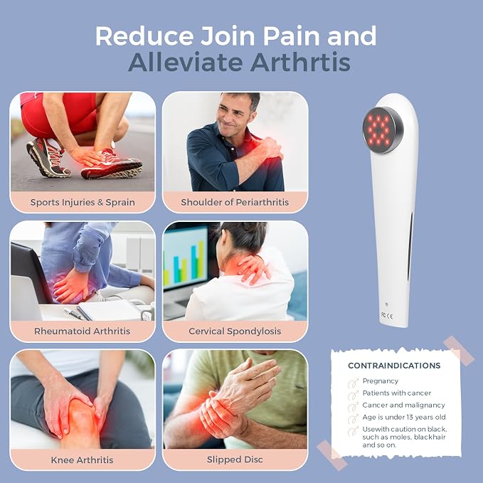 Cold Laser Therapy Device for Humans and Dogs, 808nm + 12pcs 660nm and Low Level Light Therapy, Portable Red Light Therapy Wand for Muscle and Joints Pain Relief with Stand, 3 Modes/ 4 Timer