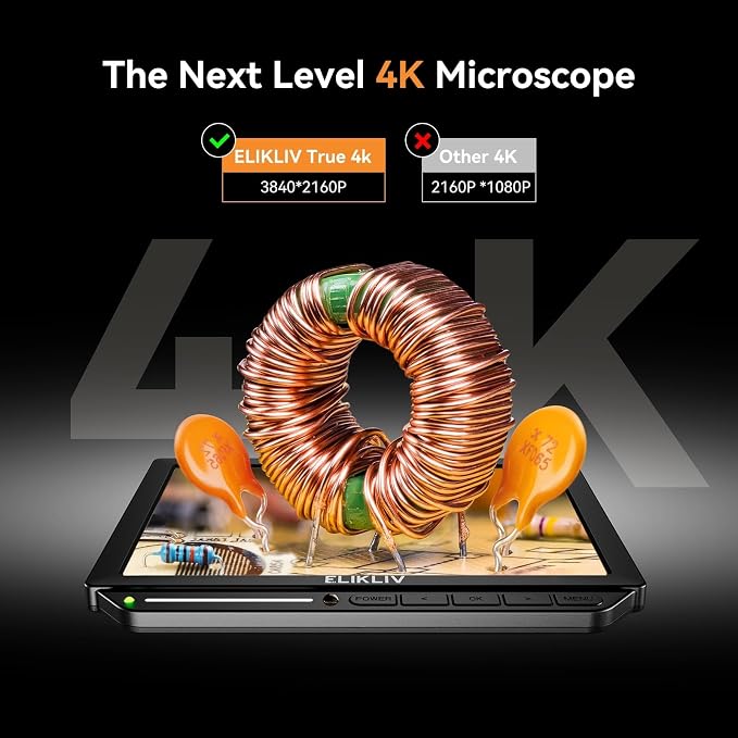 4K Digital Microscope, Elikliv EM4K 8" Coin Microscopes 2000x, 52MP HDMI Microscopes, Soldering Microscope for Adults, Micro scopes for Electronics Repair, 3840P UHD Video Micro socpe, 10" Stand, 16G