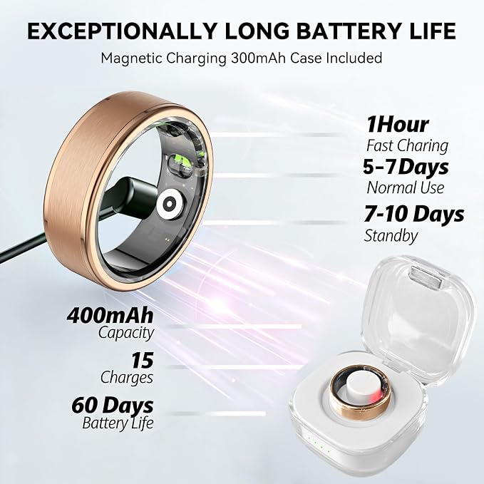 Smart Ring for Women Men,Fitness Ring with 24/7 Activity Tracking, Health Tracker Ring for Stress,Sleep Monitoring,No Subscription Fees,iOS & Android Compatible,Waterproof, Gold 10