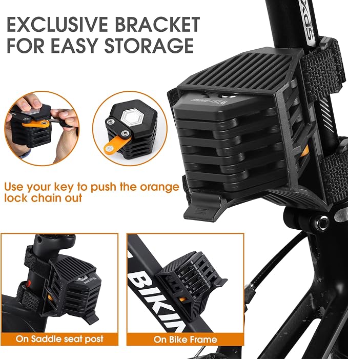 Folding Bike Lock with 3 Keys, 2.8 FT Bicycle Lock Compact Anti Theft, High Security Scooter Locks, Heavy Duty Bike Chian Locks with Bracket