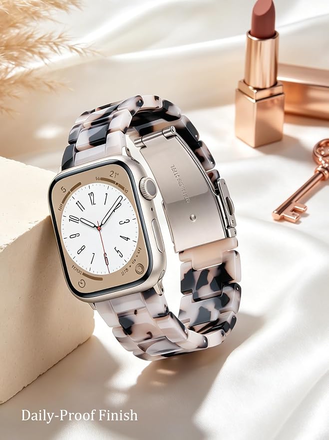 V-MORO Resin Bands Compatible with Apple Watch Series 11/10 Band 40/41mm Lightweight Fashion Jewelry Strap Bracelet for iWatch Series SE/9/8/7/6/5/4/3/2/1(Black Tortoise Stone,38/40/41/42mm)