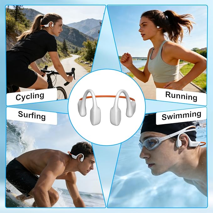 Swimming Headphones Underwater, Bone Conduction Swimming Headphones IPX8 Waterproof Open Ear Headphones with 32GB Built-in MP3, Bluetooth 6.0 Dual Mode, Dual Device Pairing, Magnetic Charging(Beige
