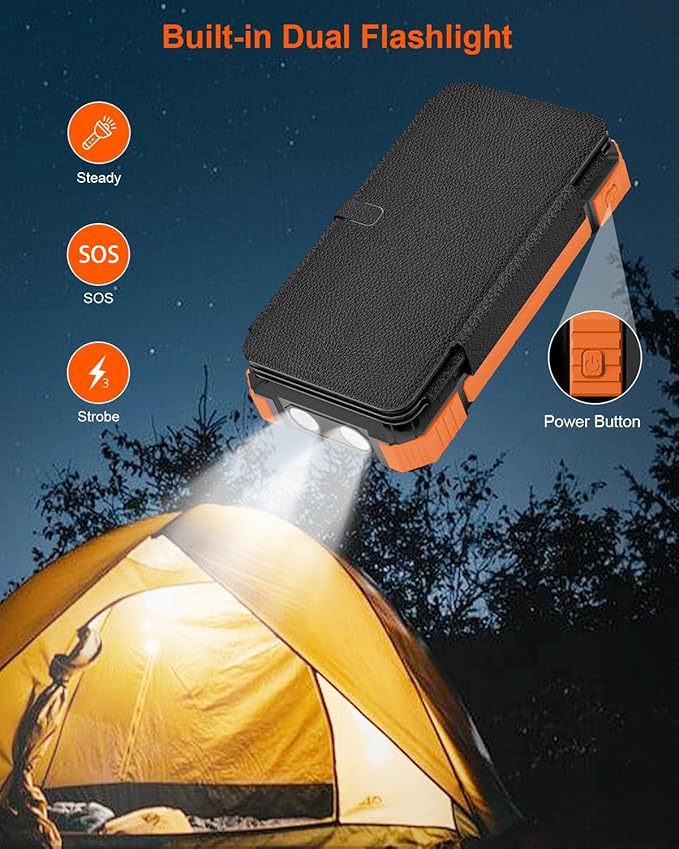 Solar Power Bank 20000mAh, 4 Built-in Cables, PD22.5W Portable Charger