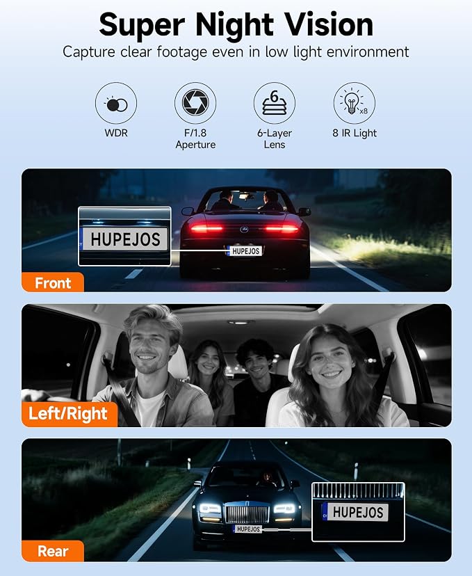 360° Dash Cam Front and Rear Inside, 4 Channel Dash Camera for Cars FHD 1080Px4, Built-in Wi-Fi, 3.16” IPS Screen, WDR Night Vision, Voice Control, Free 64GB Card, 24H Parking Mode