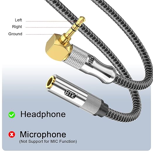 EMK Premium 90° 3.5mm Headphone Extension Cable (3Ft/1M) - Right-Angle TRS Stereo Aux Extension Cord for Laptops, Smartphones & Audio Devices - Space-Saving Angled Design, Gold-Plated Connectors