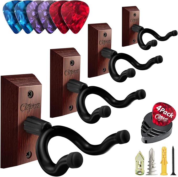 Black Guitar Wall Mount 4 Pack, Picks and Pick Holders, Carbonized Red