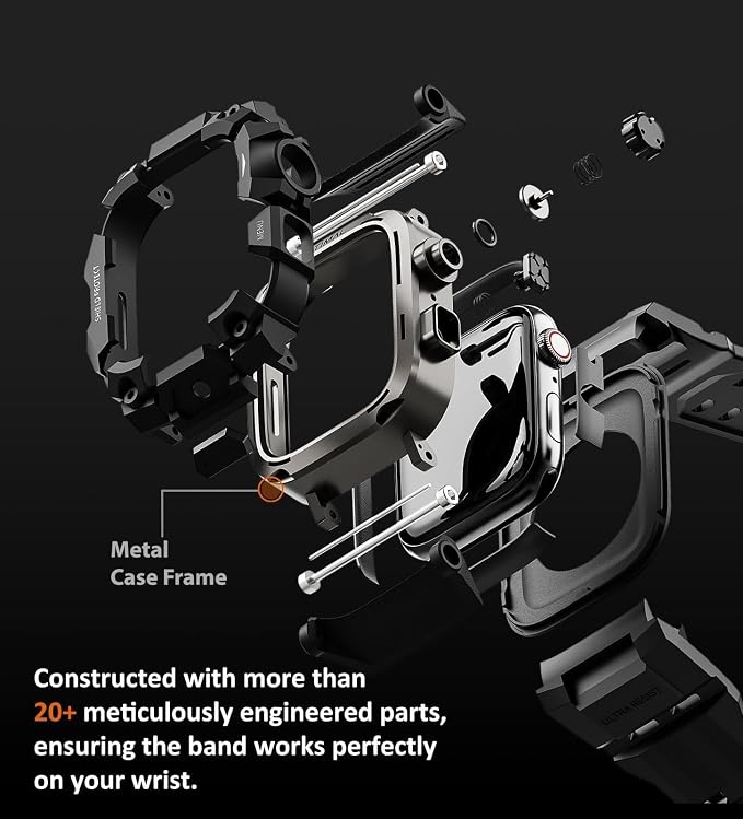 ULTIMAL Rugged Case with Band for Apple Watch Band 45mm,Compatible with Apple Watch Series 9/8/7 45mm,Military Grade Shockproof Bumper Cover for iWatch Tactical Band Men (Black, 45mm)