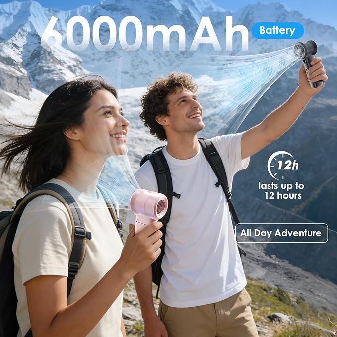 Portable Misting Fan Handheld Powerful Turbo Fan, 100 Speeds, 6000mAh Rechargeable Battery, LED Display, Spray Mist Personal Mini Fan for Travel, Beach, Outdoor Camping (Midnight)