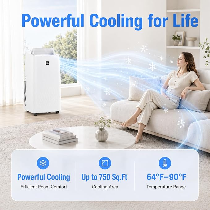 14000 BTU Portable Air Conditioners, 4-in-1 Cooling, Dehumidifier, Fan and Sleep - Quiet Operation, Remote, 24H Timer & Window Kit - Cools Rooms up to 750 Sq.Ft - Perfect for Bedroom