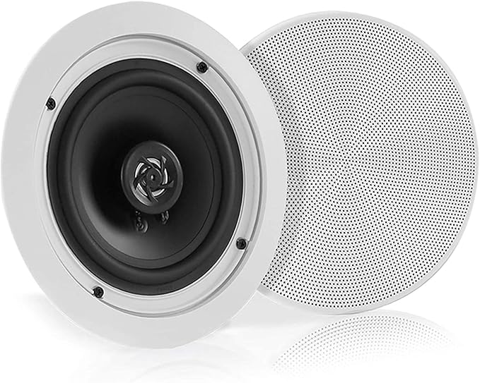 Pyle 5.25” Pair Bluetooth Flush Mount In-wall In-ceiling 2-Way Speaker System Quick Connections Changeable Round/Square Grill Polypropylene Cone & Polymer Tweeter Stereo Sound 150 Watt (PDICBT552RD)