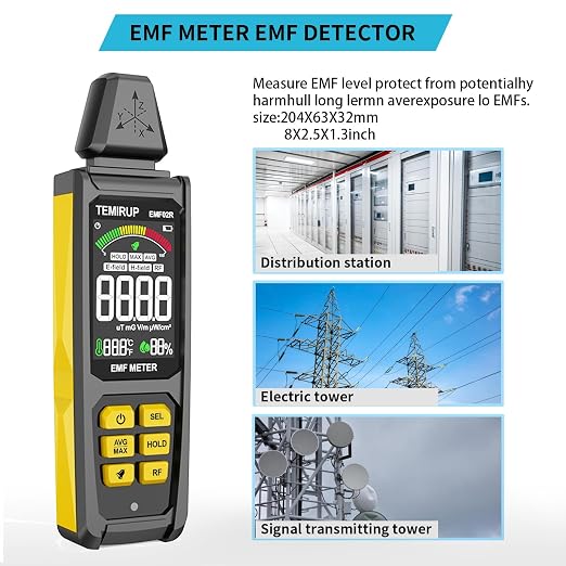 5-in‑1 EMF Detector, Electromagnetic Field Radiation Detector for EF, RF, MF, WiFi,5G Signal, Temperature/Humidity Measurement, Rechargeable EMF Meter for Home, Office, and Paranormal Investigation