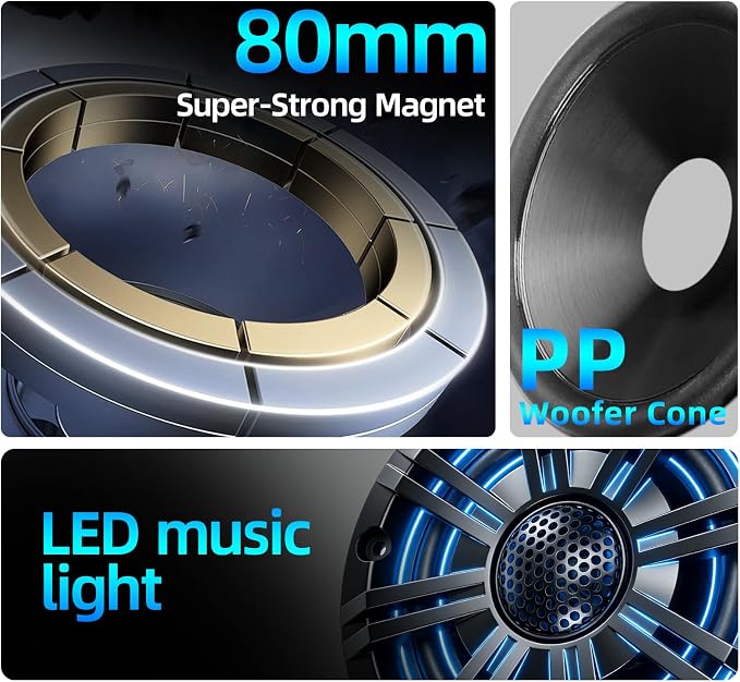5.25" 600W Marine Speakers, IP66 Waterproof Boat Stereo Speakers with LED Lights, 2-Way Coaxial Audio, Y35 Woofer, UV & Salt Spray Resistant (Pair, Black，C)