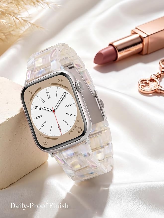 V-MORO Resin Bands Compatible with Apple Watch Series 11/10/9/8/7 Starlight Buckle Lightweight Fashion Jewelry Watch Strap Compatible iwatch Series SE/6/5/4/3/2/1(Aurora,42mm/41mm/40mm/38mm)
