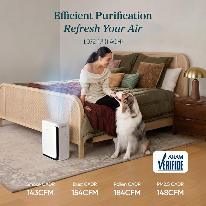 LEVOIT Air Purifier for Home Pets Large Room with Washable Pre-filter, Dual Sensors for Heavy Pet Hair & Allergies, High-Carbon Filter for Dander & Odor, Smart APP Control, Vital Pet White