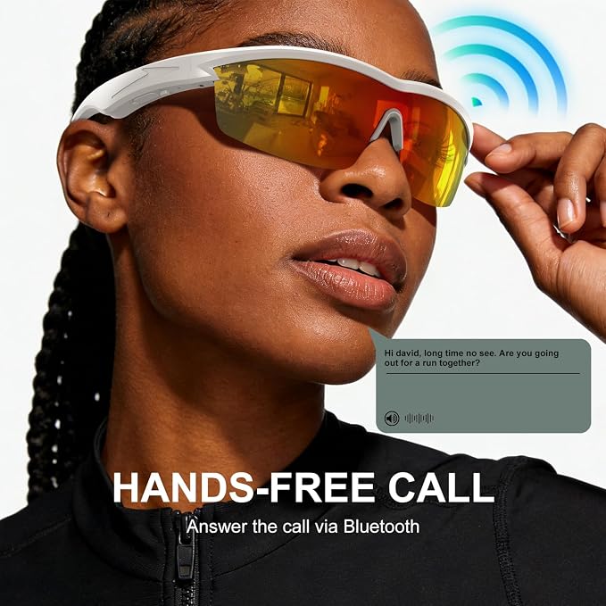 Bluetooth Audio Smart Glasses for Cycling Running Driving | Polarized Sports Sunglasses with Open-Ear Speakers, Hands-Free Calls, Voice Assistant, UV Protection, IPX5 Waterproof for Hiking Fishing