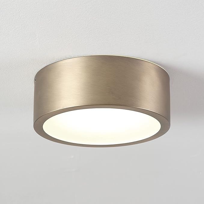 GLOBE Electric 60979 Edinburg LED Integrated Flush Mount Ceiling Light, Matte Brass, Frosted Glass Shade, 18W, 3000 Kelvin, 1100 Lumens, Dimmable