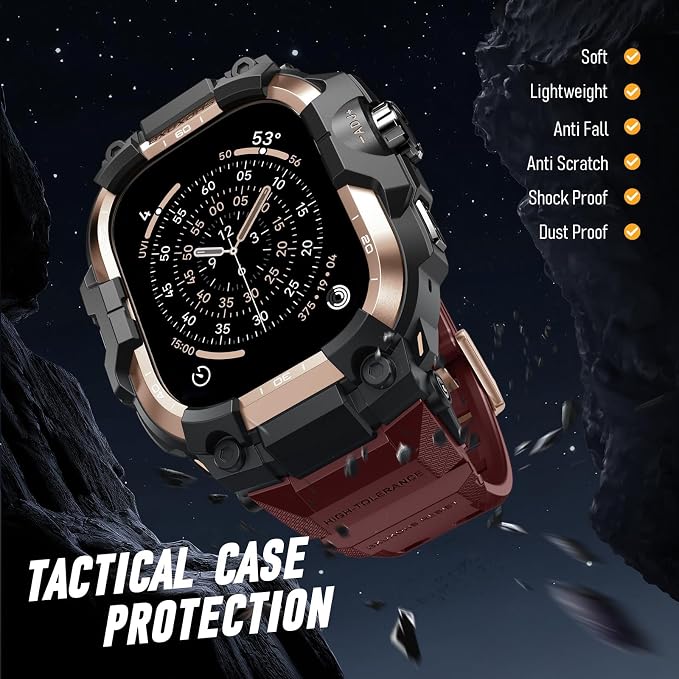 BXUXOHS Rugged Case and Band for Apple Watch 46mm Men, Compatible with Apple Watch Series 11/10, Military Grade Shockproof Bumper Cover, Tactical Band Case for iWatch 11/10 Man, Wine Red