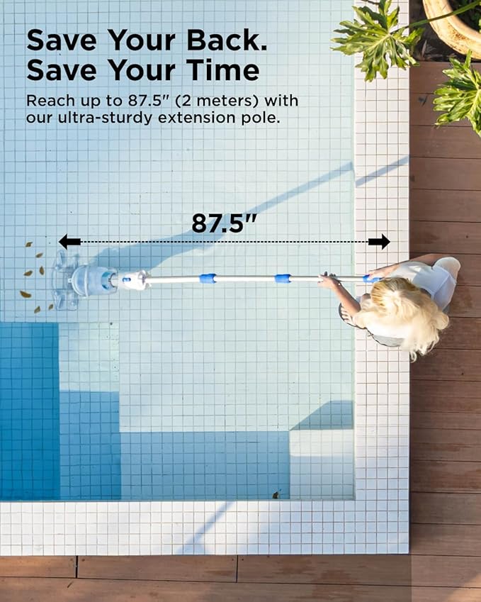 InoKraft Pool Vacuum for Above Ground Pool, Cordless Pool Vacuum for Inground Pools, Rechargeable Pool Cleaner with 18.5 GPM Suction, Above Ground Pool Vacuum with 59” Extendable Pole, Blue